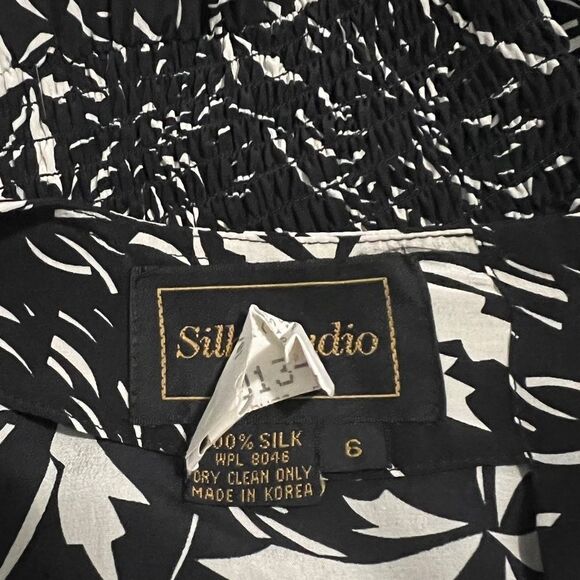 Vintage Silk Black White Flora Floral Square Neck Grunge Whimsigoth Maxi Dress 6 - Picture 9 of 15